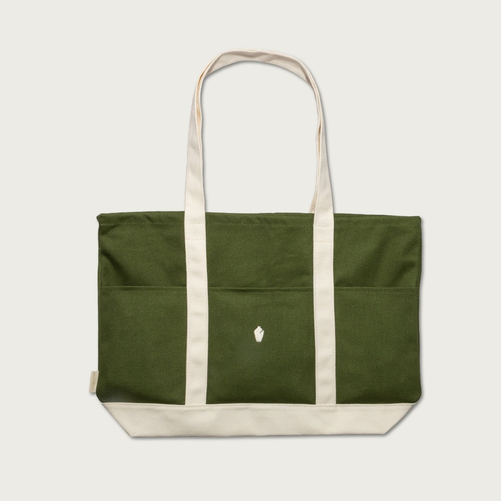 Alabaster 3 Panel Tote Bag Green & Cream Colored 17.5 X 12 X 4 in 10 in Handle